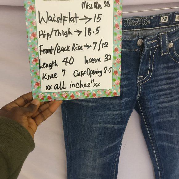 Miss Me embroidered pocket 98%cotton darkwash low midrise Bootcut Jeans w28 Boho - Picture 10 of 10